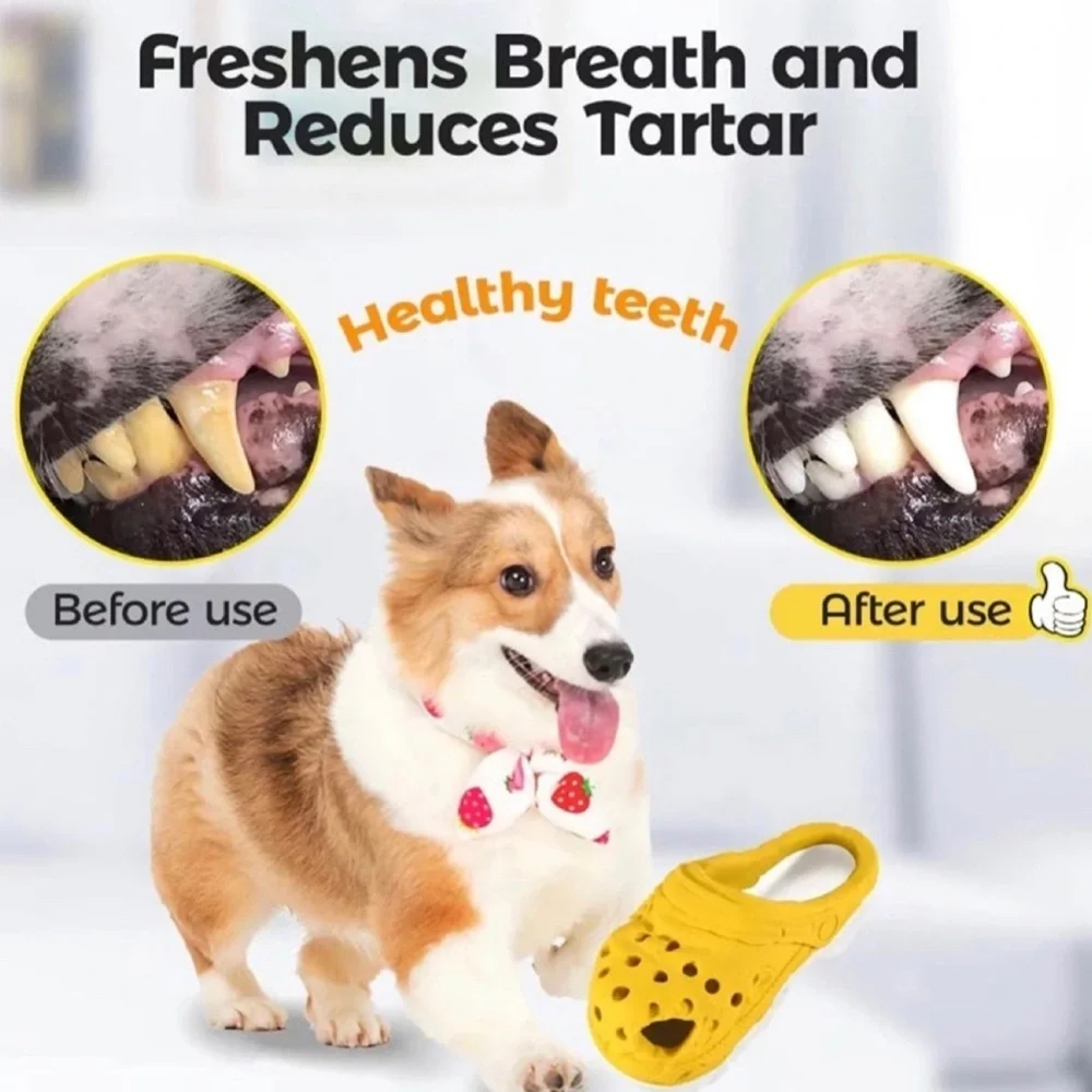 Large Yellow Natural Rubber Dog Chew Toy Slipper |‎ Treat Dispenser | 6x3 in